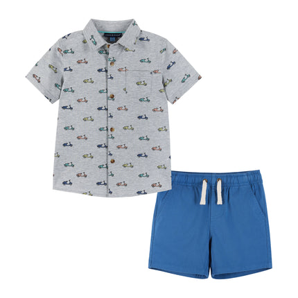 Boys Toddler Short Sleeve Knit Buttondown & Shorts Set
