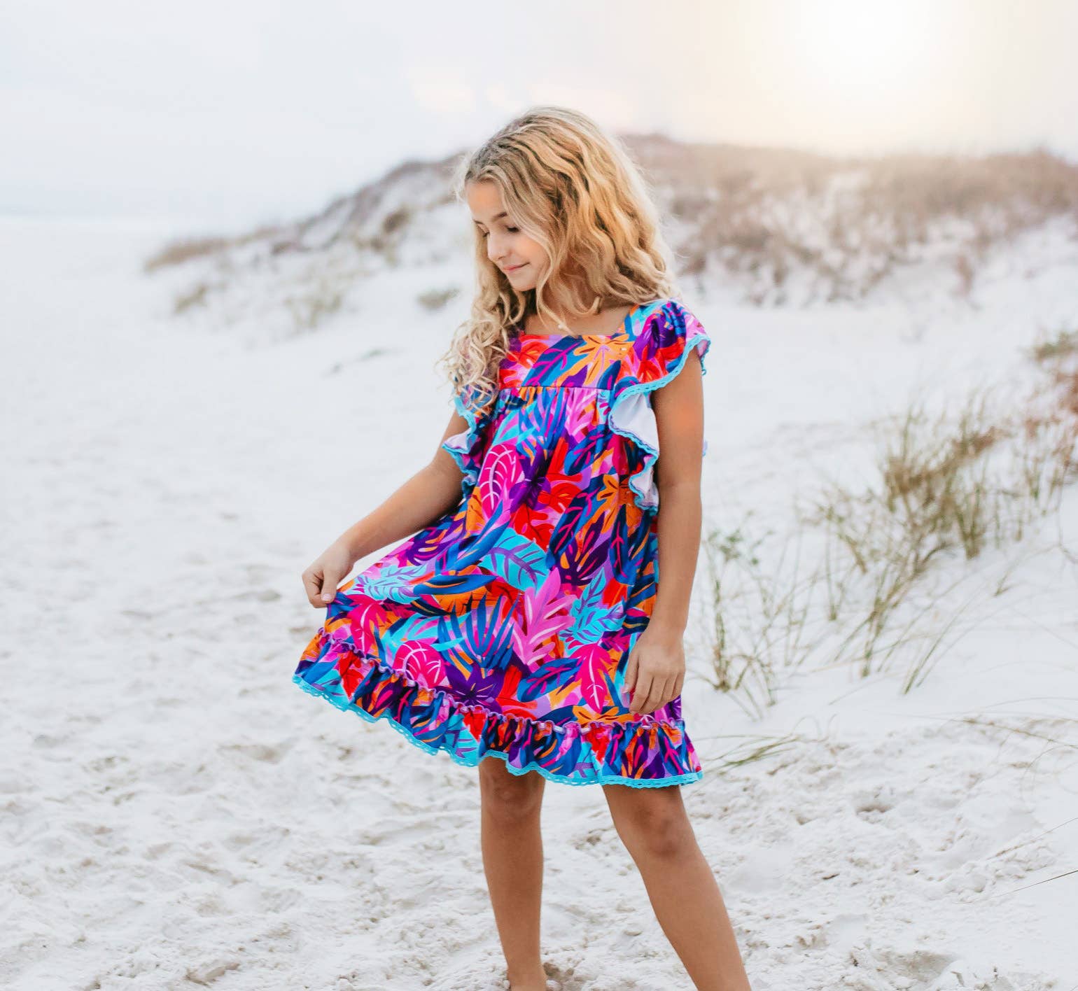 Bright Pink Blue Tropical Ruffle Spring Summer Dress – Little-Minnows