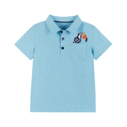 Boys Toddler Light Blue Toucan Playful Pocket Polo Shirt