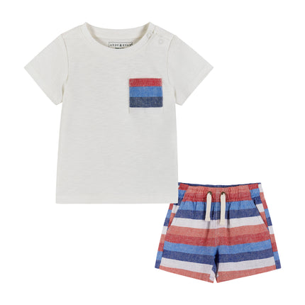 Boys Baby T-Shirt & Striped Drawstring Shorts Set
