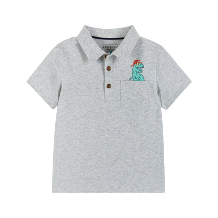 Boys Toddler Gray Dino Playful Pocket Polo Shirt