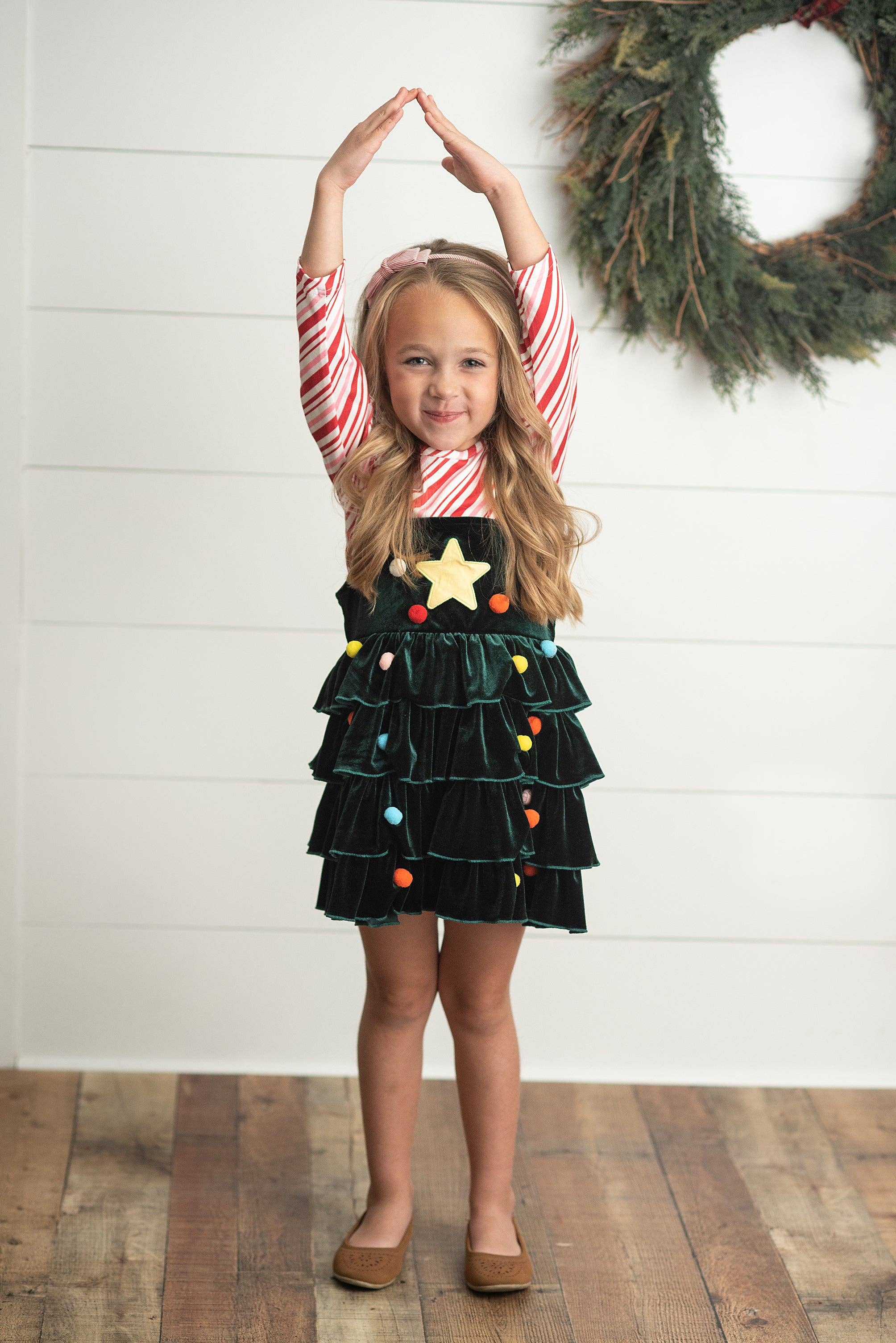 Kids Candy Cane & Velvet Christmas Tree Holiday Dress Set Little-Minnows Kids Candy Cane & Velvet Christmas Tree Holiday Dress Set Little-Minnows