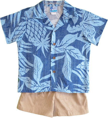 Dark Blue Aloha Cabana Shirt and Shorts Set
