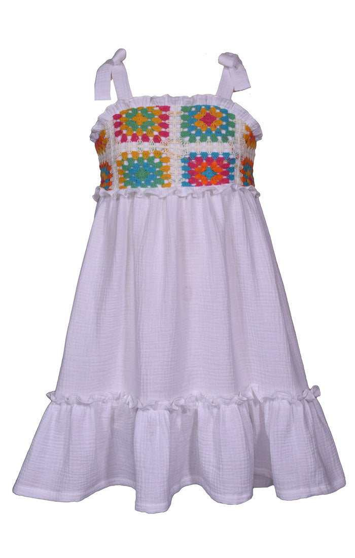 Bonnie Jean Girls 7-16 Crochet Bodice Dress, White, 10, Cotton