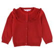 Classic Red Sweater Knit Ruffle Trim Cardigan