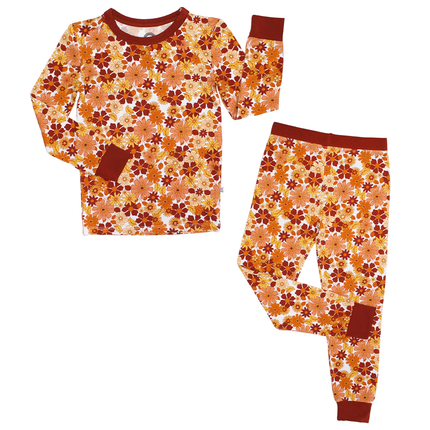 Floral Bamboo Long Sleeve Kids Pajama Pants Set