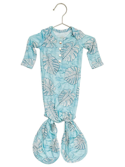 Blue Monstera Newborn Bamboo Knotted Gown