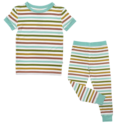 Striped Bamboo Kids Pajamas - Spring Stripes, Short Sleeve