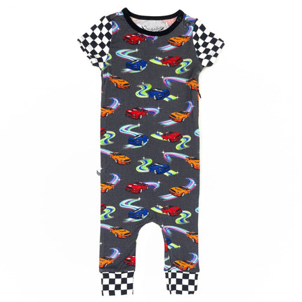 Neon Street Racers Bamboo Romper with Side Zipper