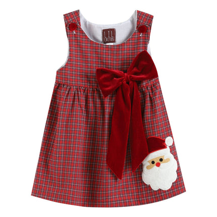 Red Plaid Santa Bow Jumper Dress