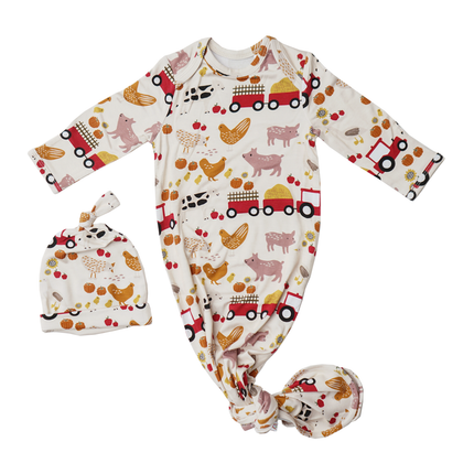Farm Friends Bamboo Knotted Baby Gown Newborn Baby Gift Set