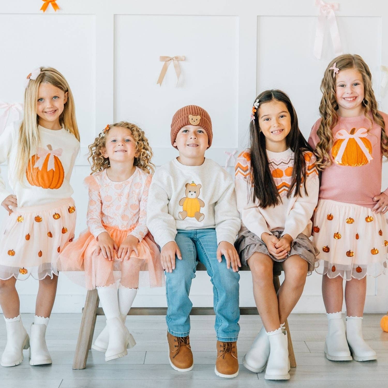 Pumpkin Bow Trellis Long Sleeve Tutu Dress - Kids Clothing