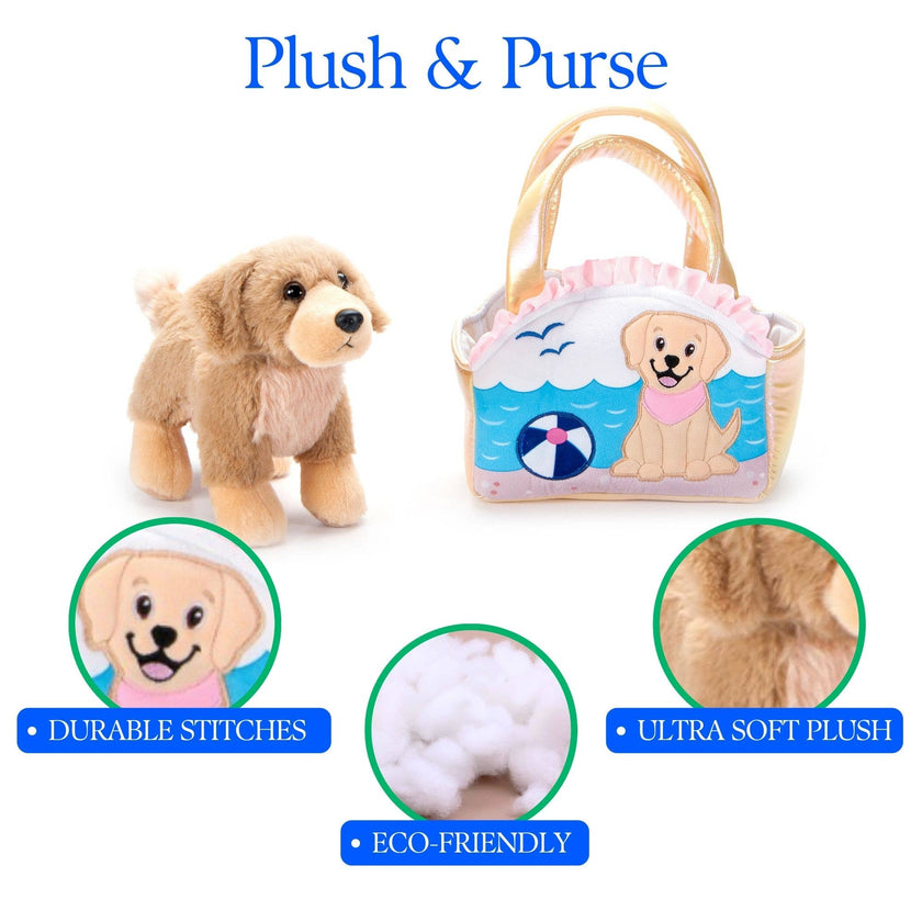 Purse & Plush Golden Retriever Dog Beach Scene
