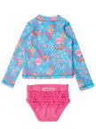 Ocean Tides Girls Long Sleeve Zipper Rash Guard 2-Piece Swimsuit