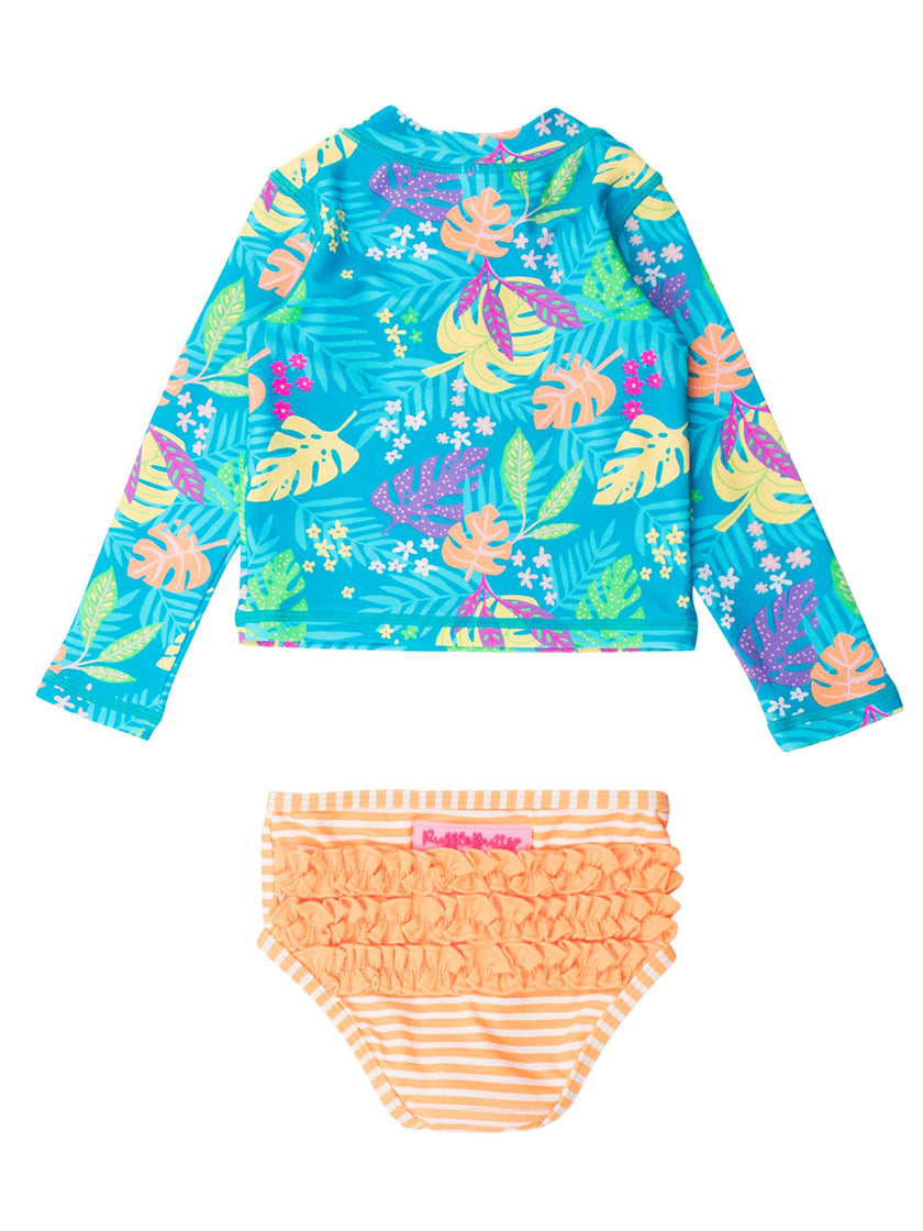 Neon Tiki Vibes Long Sleeve Zipper Rash Guard 2-Piece