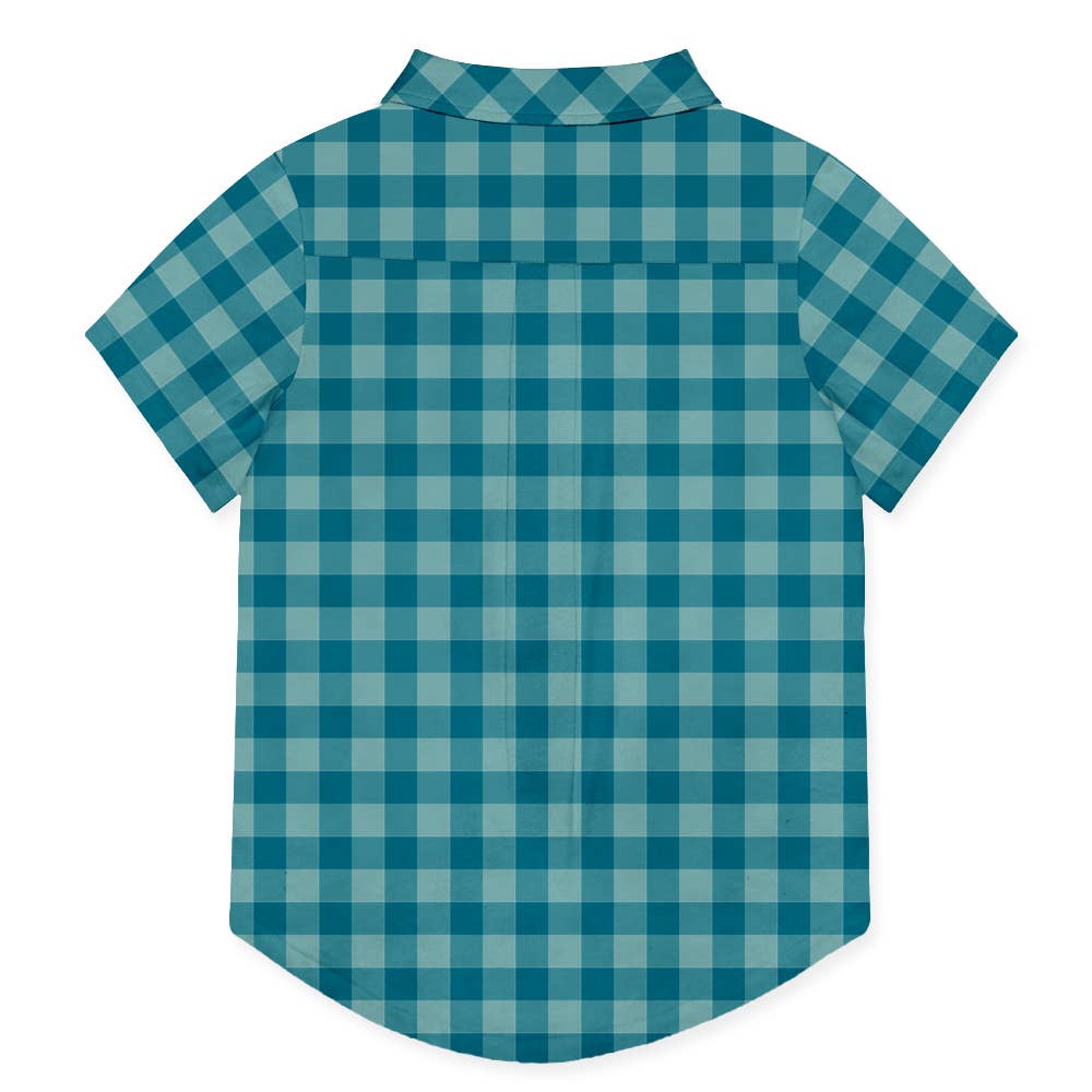 Boys Nile Blue & Teal Gingham Short-Sleeve Button-Up