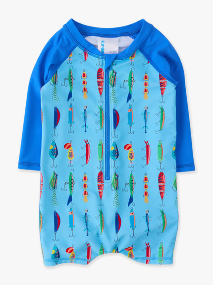 Baby Boys Gone Fishin Long Sleeve One Piece Rash Guard Swimsuit