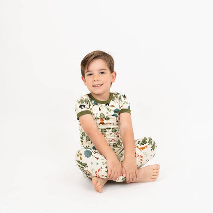 In the Woods Two-Piece Bamboo Short Sleeve Kids Pajama Pants Set
