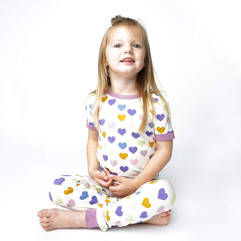 Little Love Purple Hearts Toddler Kids Bamboo Pajamas Set