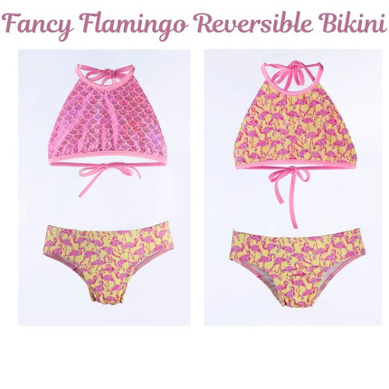 Reversible Halter Bikini and Skirt- UPF 50+ Flamingos