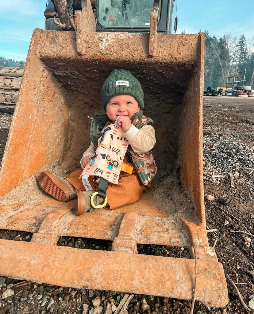 Crinkle Tag Sensory Toy-Construction Worker and Trucks
