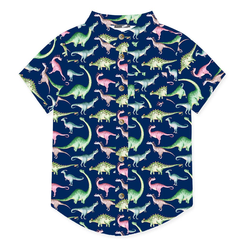 Boys Navy Dino Dynamic Short-Sleeve Button-Up