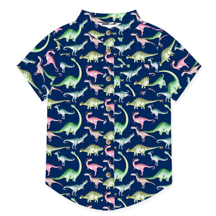 Boys Navy Dino Dynamic Short-Sleeve Button-Up