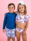 Boys Blue Lobster Lagoon Performance Hybrid Swim Trunks