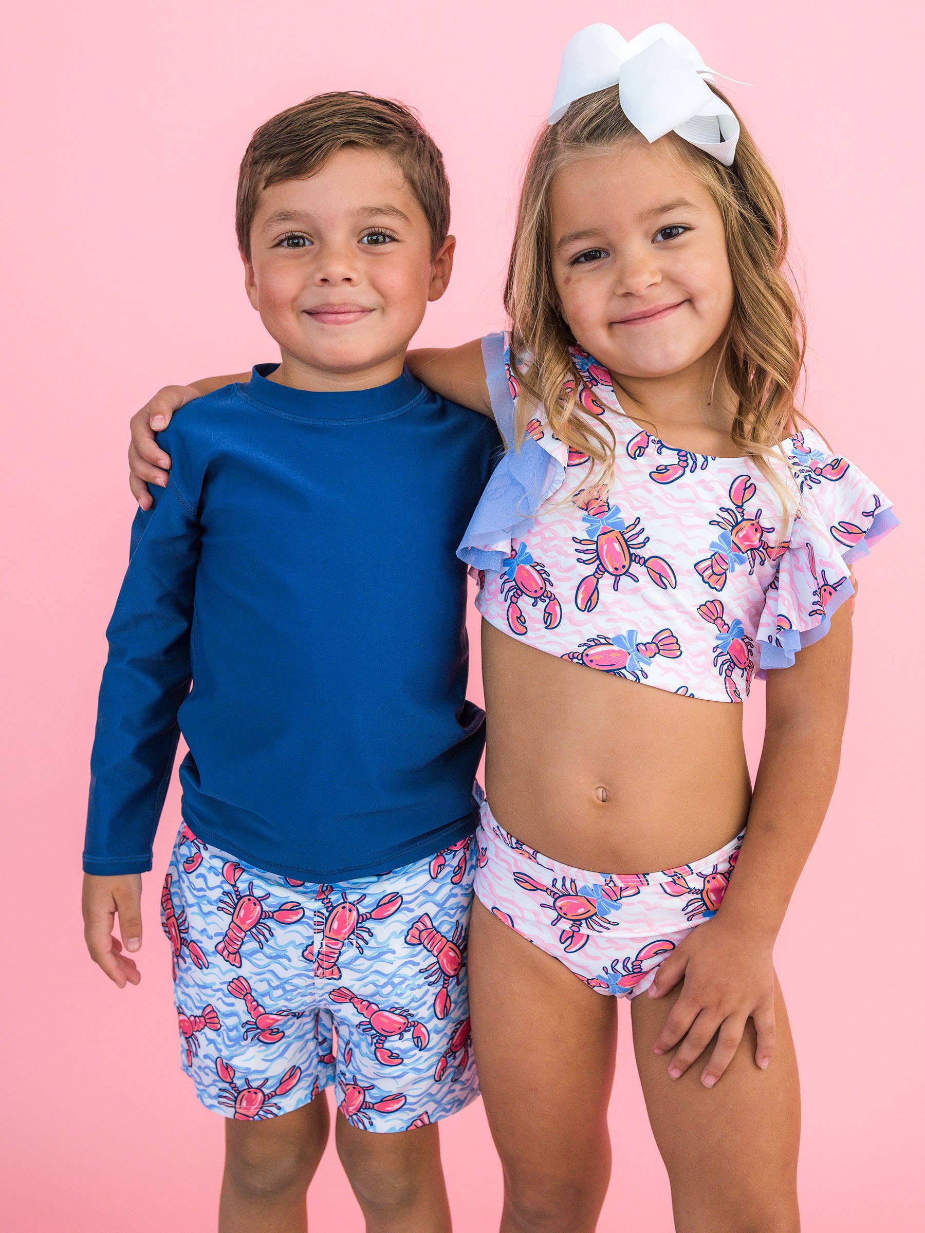 Boys Blue Lobster Lagoon Performance Hybrid Swim Trunks