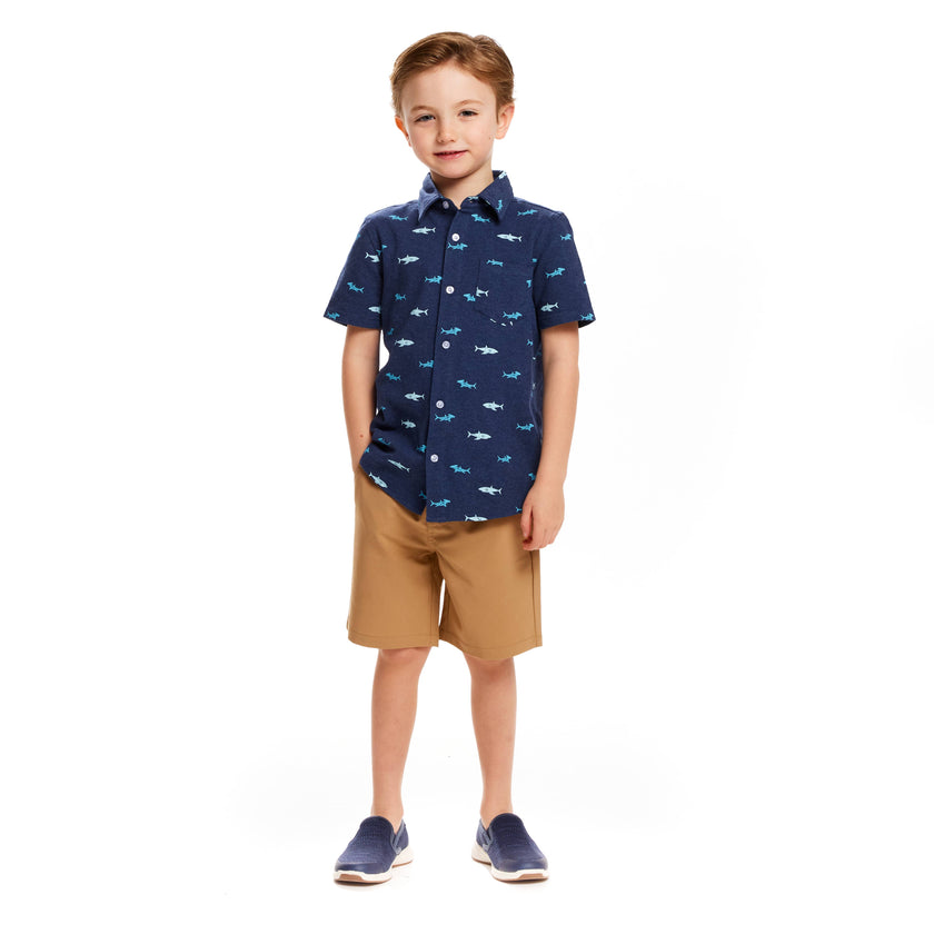 Boys Toddler Short Sleeve Knit Buttondown & Shorts Set