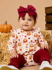 Baby Girls Thanksgiving Turkey Gobble Knit Long Sleeve Flutter Bubble Romper