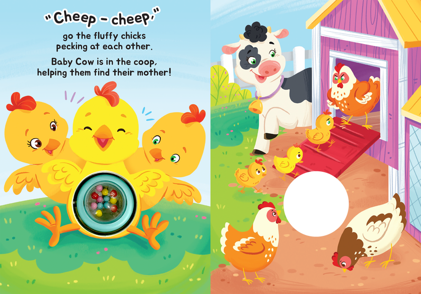 Baby Barnyard - Children's Rattle and Read Interactive Sensory Board Book with Spinning Rattle