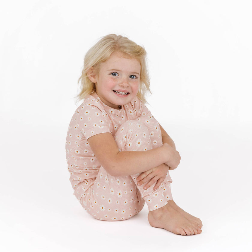 Pink Daisy Ribbed Bamboo Convertible Baby Pajama