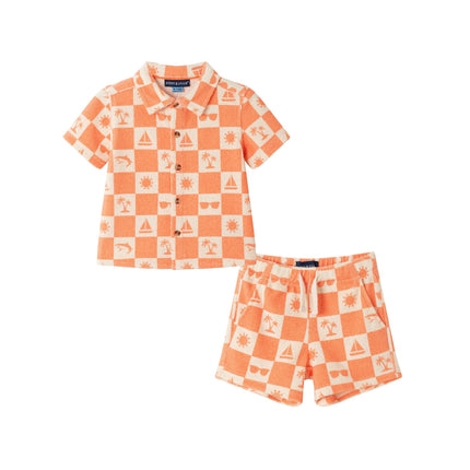 Infant Printed Terry Set | Orange Check