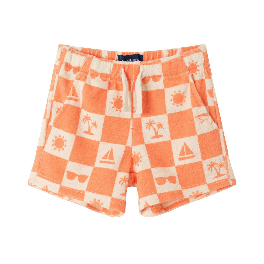 Infant Printed Terry Set | Orange Check