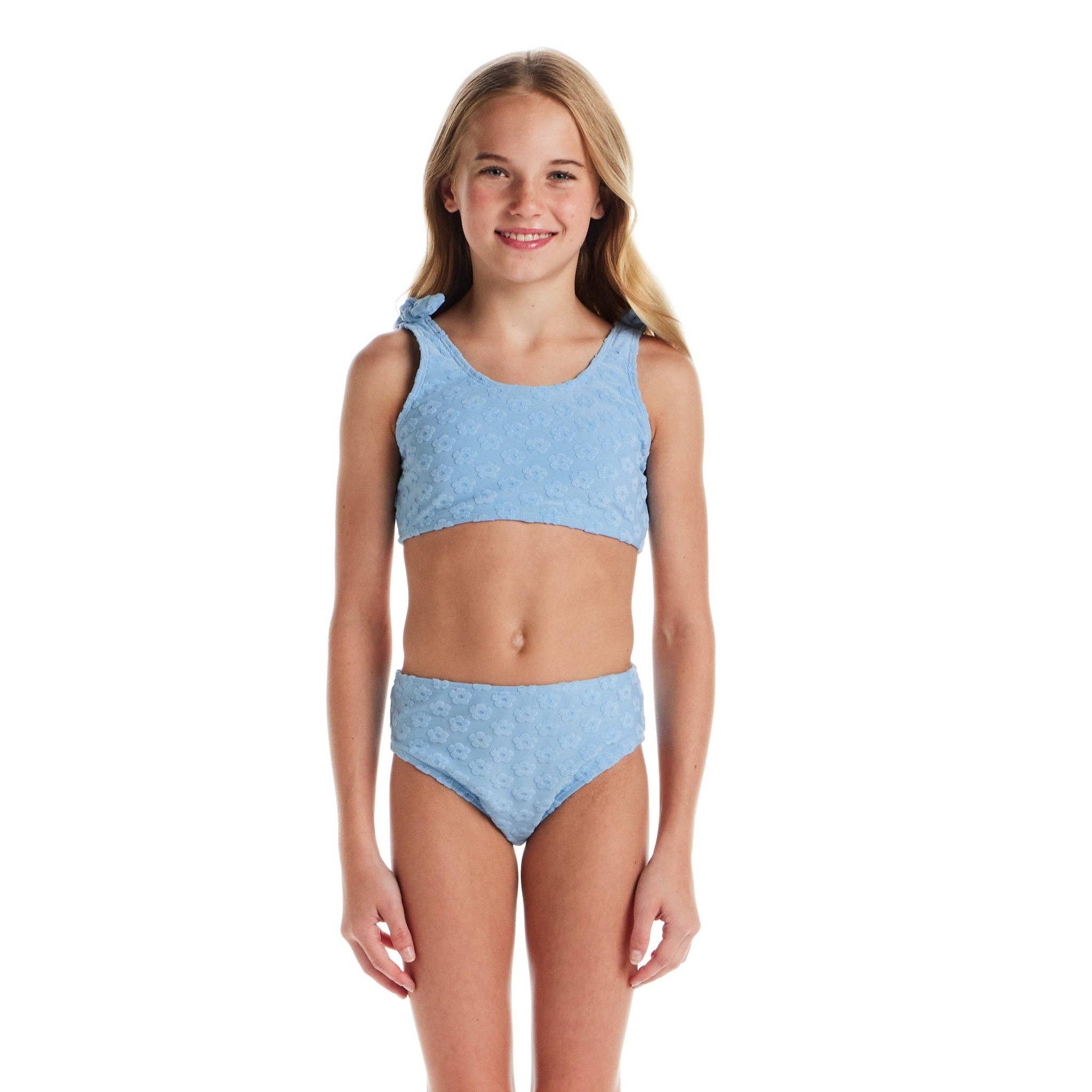 Tween Girls Terry Bikini Cover Up Set | Blue Floral