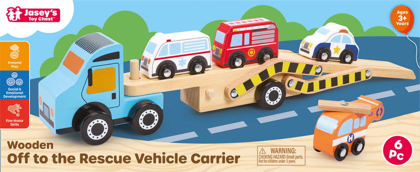 Wooden Off to the Rescue Vehicle Carrier Toy