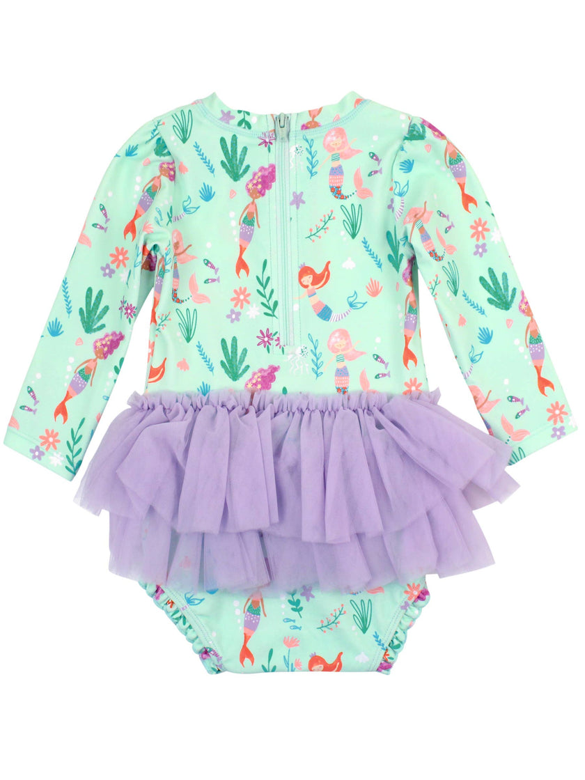 Mermaid Princess Tulle Skirted One Piece Rash Guard