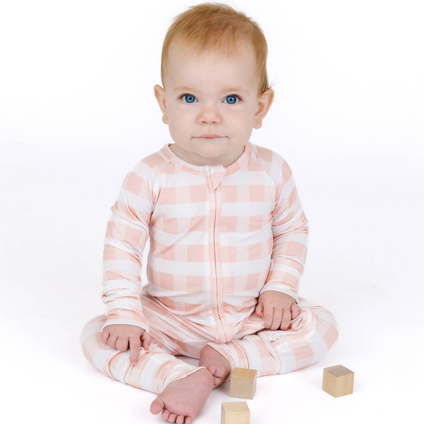 Pink Gingham Bamboo Convertible Footie Romper