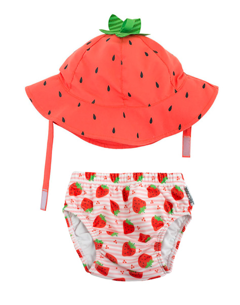 Baby Swim Diaper & Sun Hat Set - Strawberry
