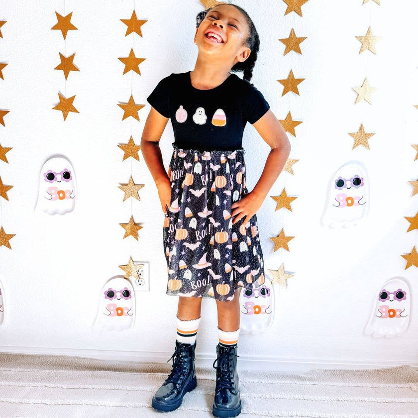 Boo Halloween Short Sleeve Tutu Dress - Girls Clothes - Kids