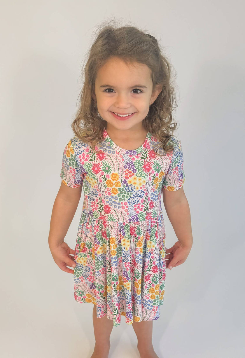 Flower Fields Bamboo Short Sleeve Pocket Dress