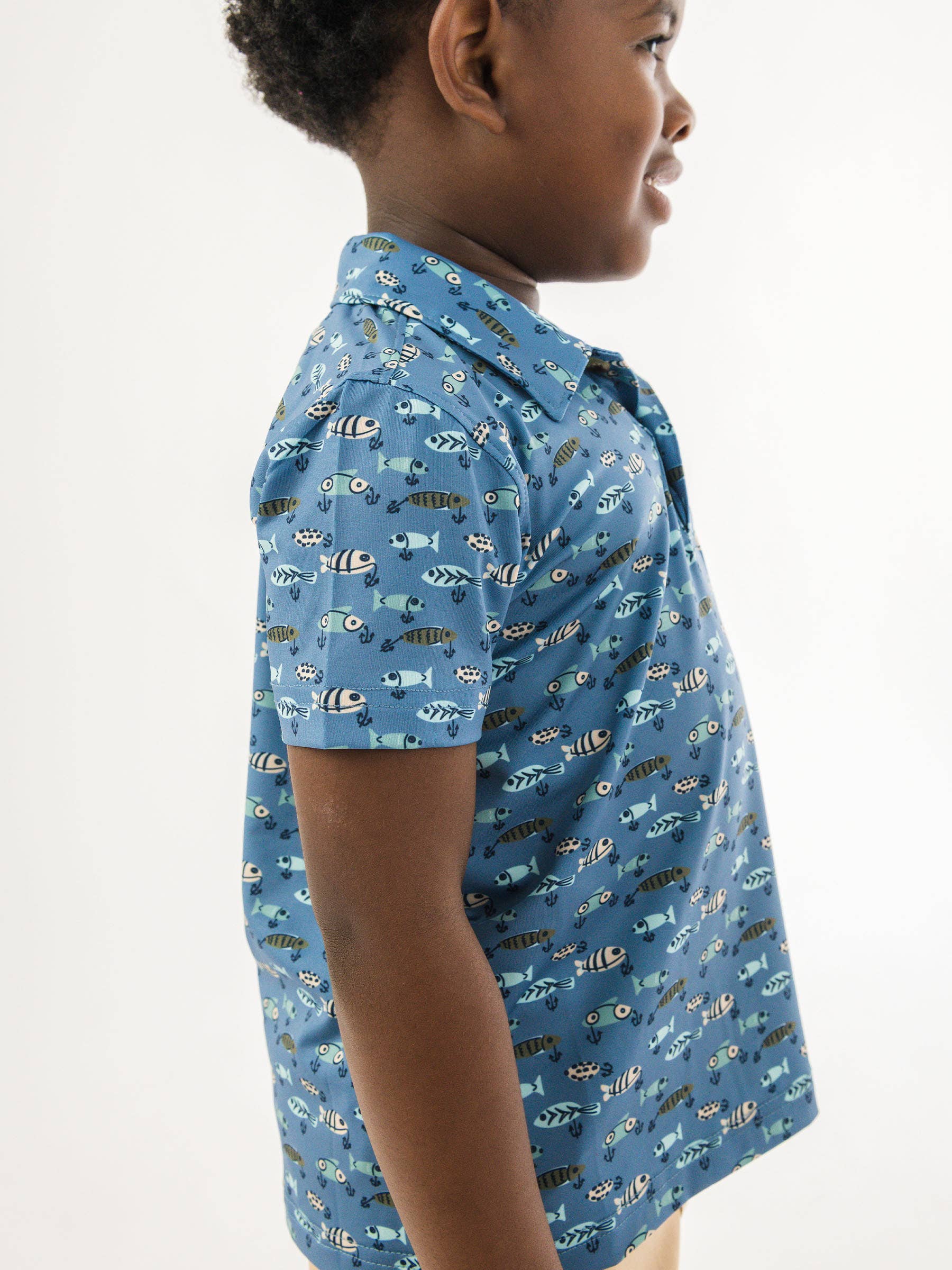 Boys Fish Bait Buddies Knit Short Sleeve Performance Polo