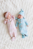 Blue Monstera Newborn Bamboo Knotted Gown