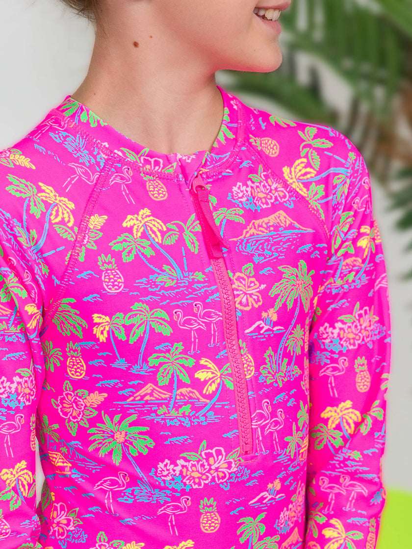 Neon Island Time Long Sleeve Rash Guard One Piece