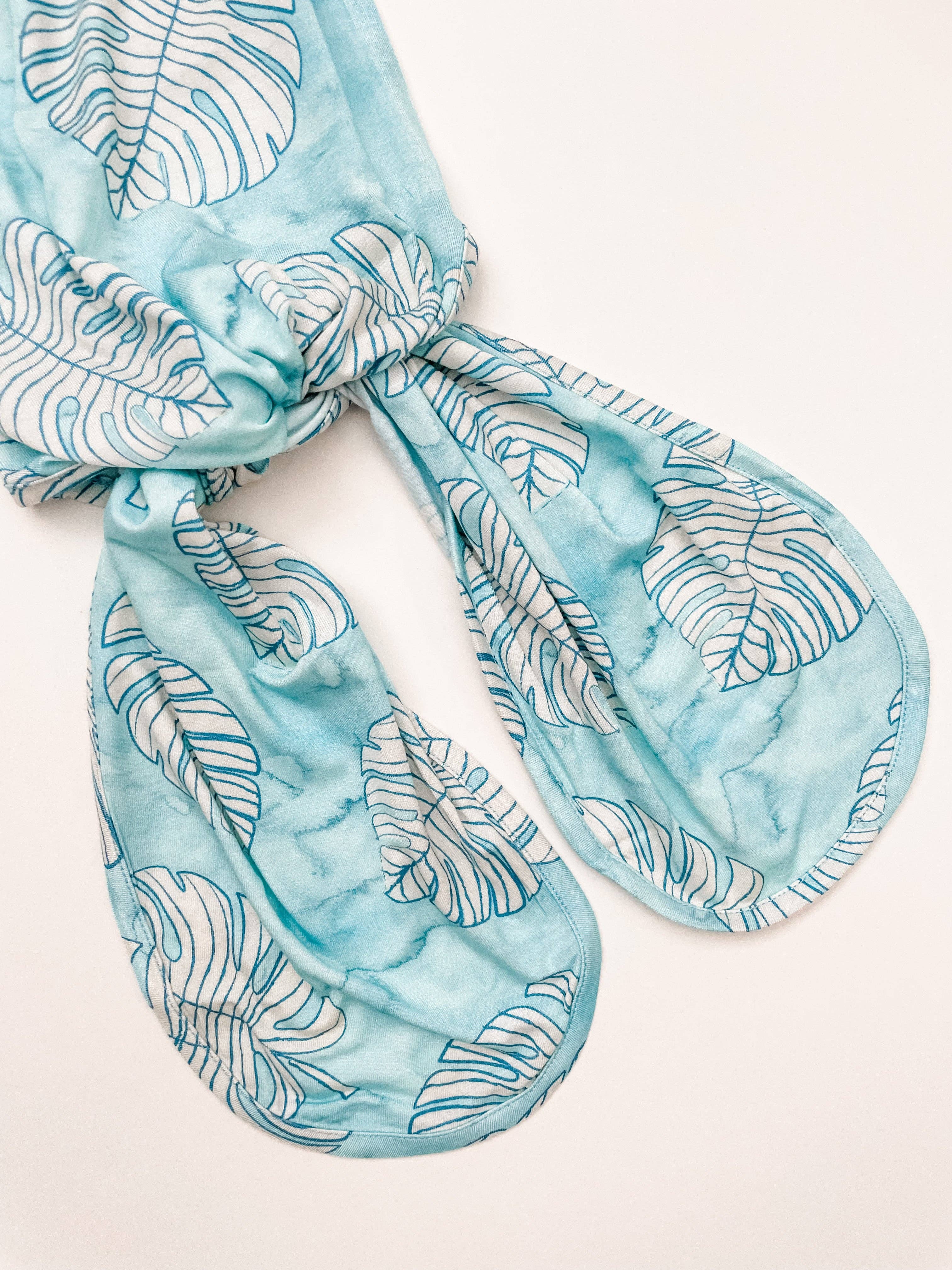 Blue Monstera Newborn Bamboo Knotted Gown