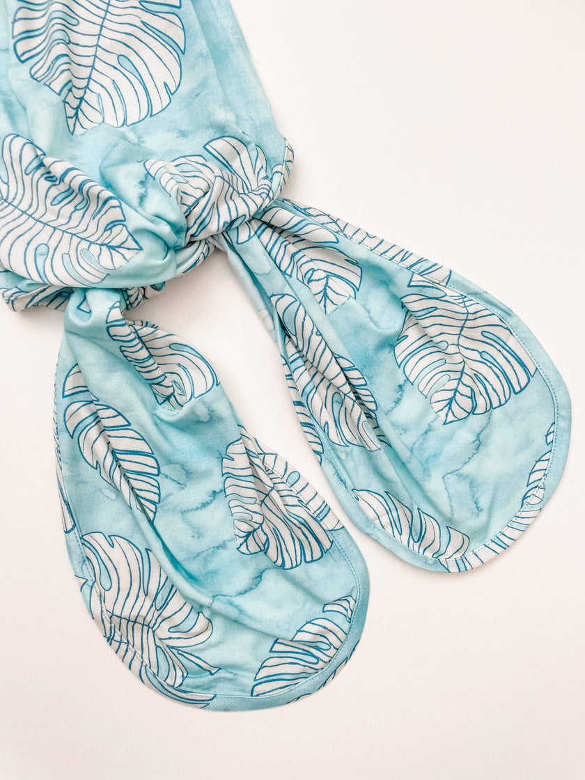 Blue Monstera Newborn Bamboo Knotted Gown