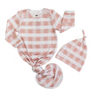 Pink Gingham Bamboo Gown and Hat Newborn Baby Gift Set