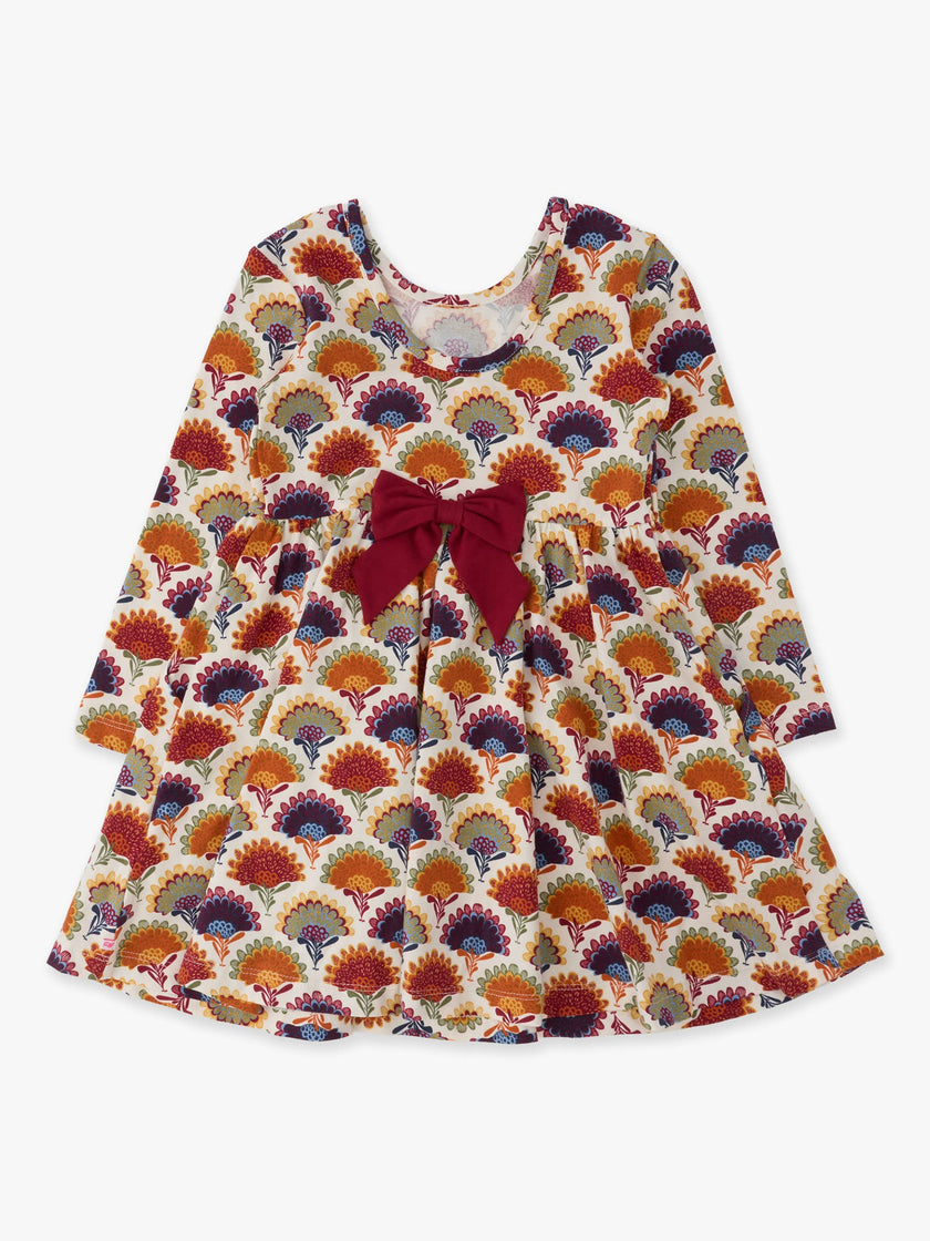 Girls Maple Blossoms Knit Long Sleeve Twirl Dress