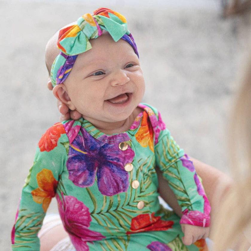 Hibiscus Bright Newborn Bamboo Knotted Gown